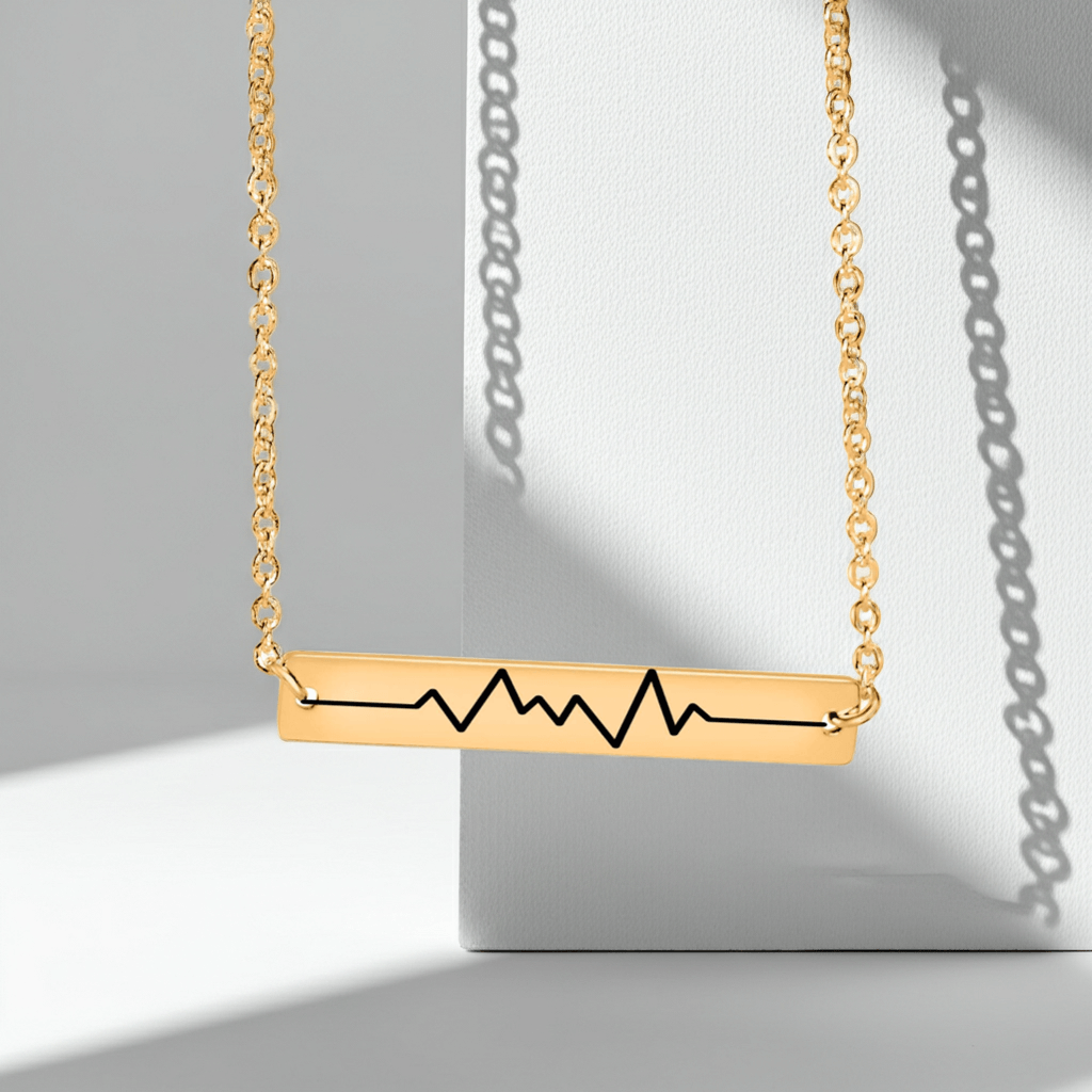 Horizontale Bar‑Kette mit Babyherzschlag – Ultraschall/CTG‑Gravur