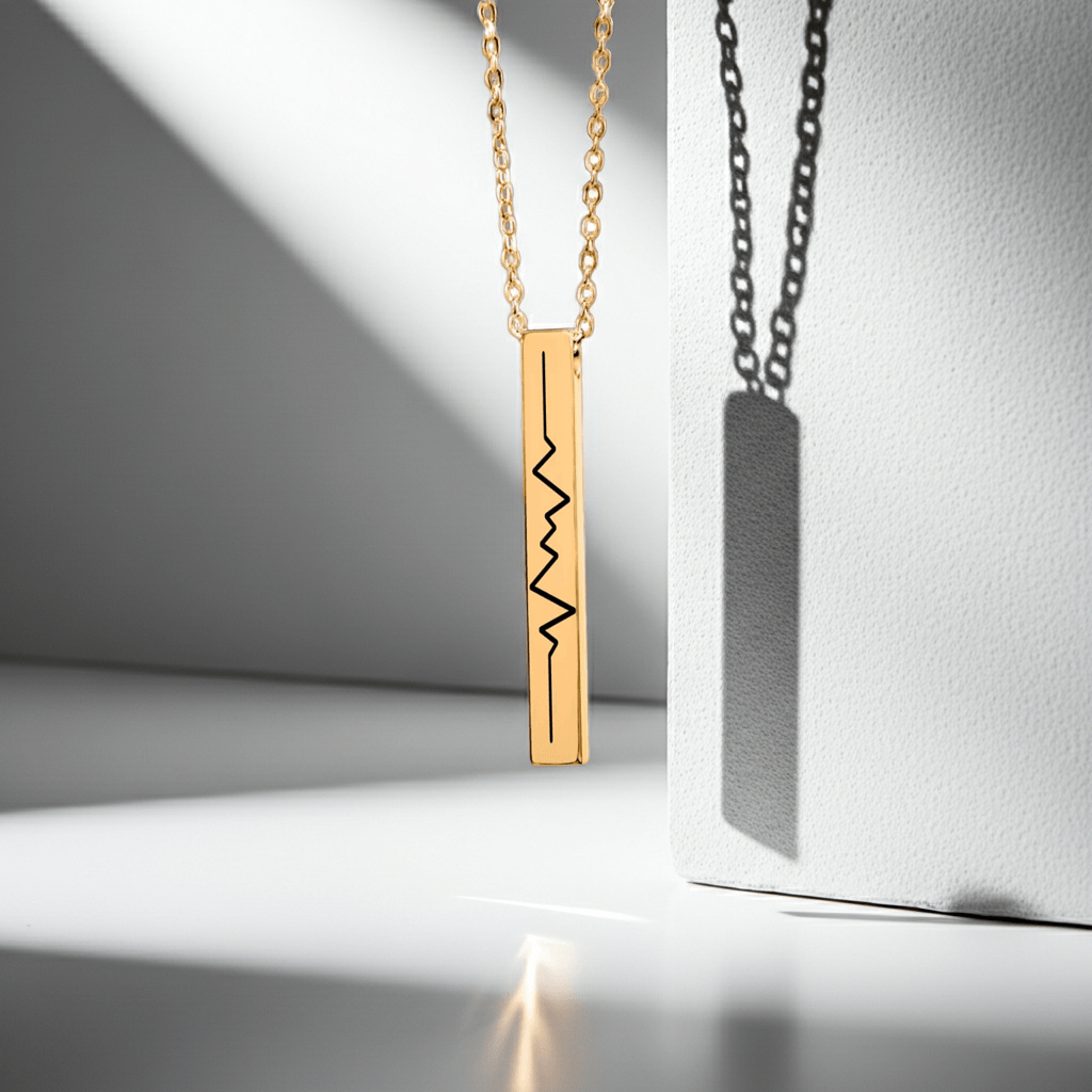 3D‑Bar‑Kette mit Babyherzschlag – personalisierte Herzfrequenz‑Gravur