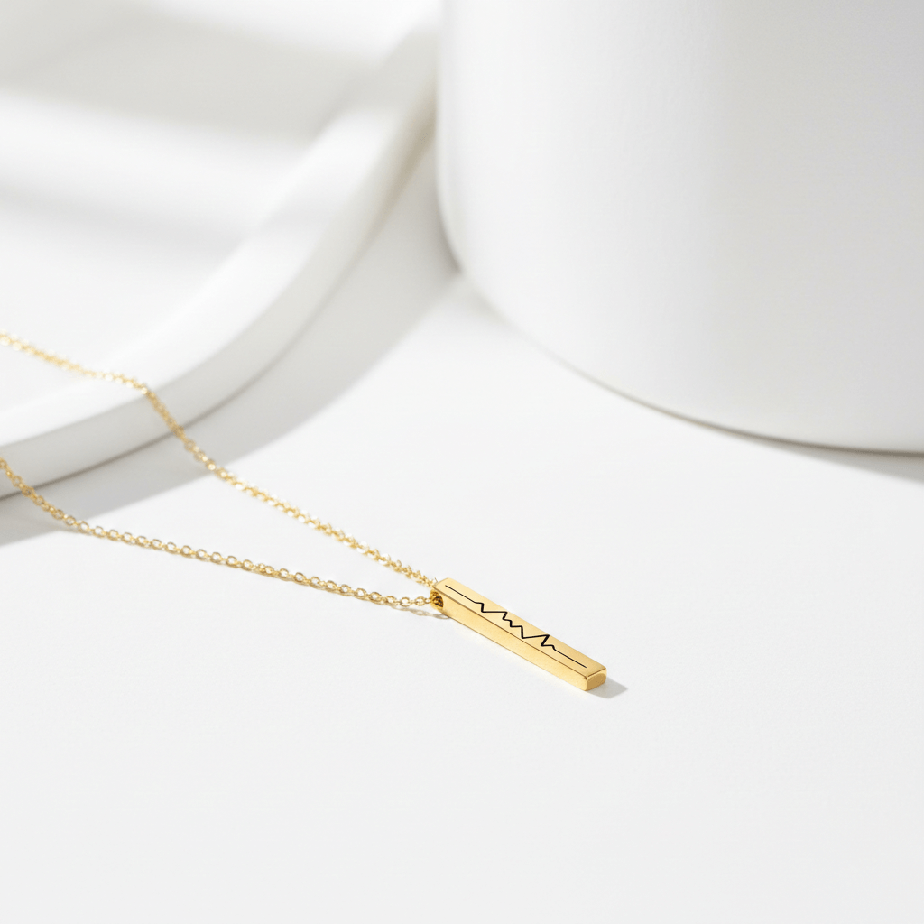 3D‑Bar‑Kette mit Babyherzschlag – personalisierte Herzfrequenz‑Gravur