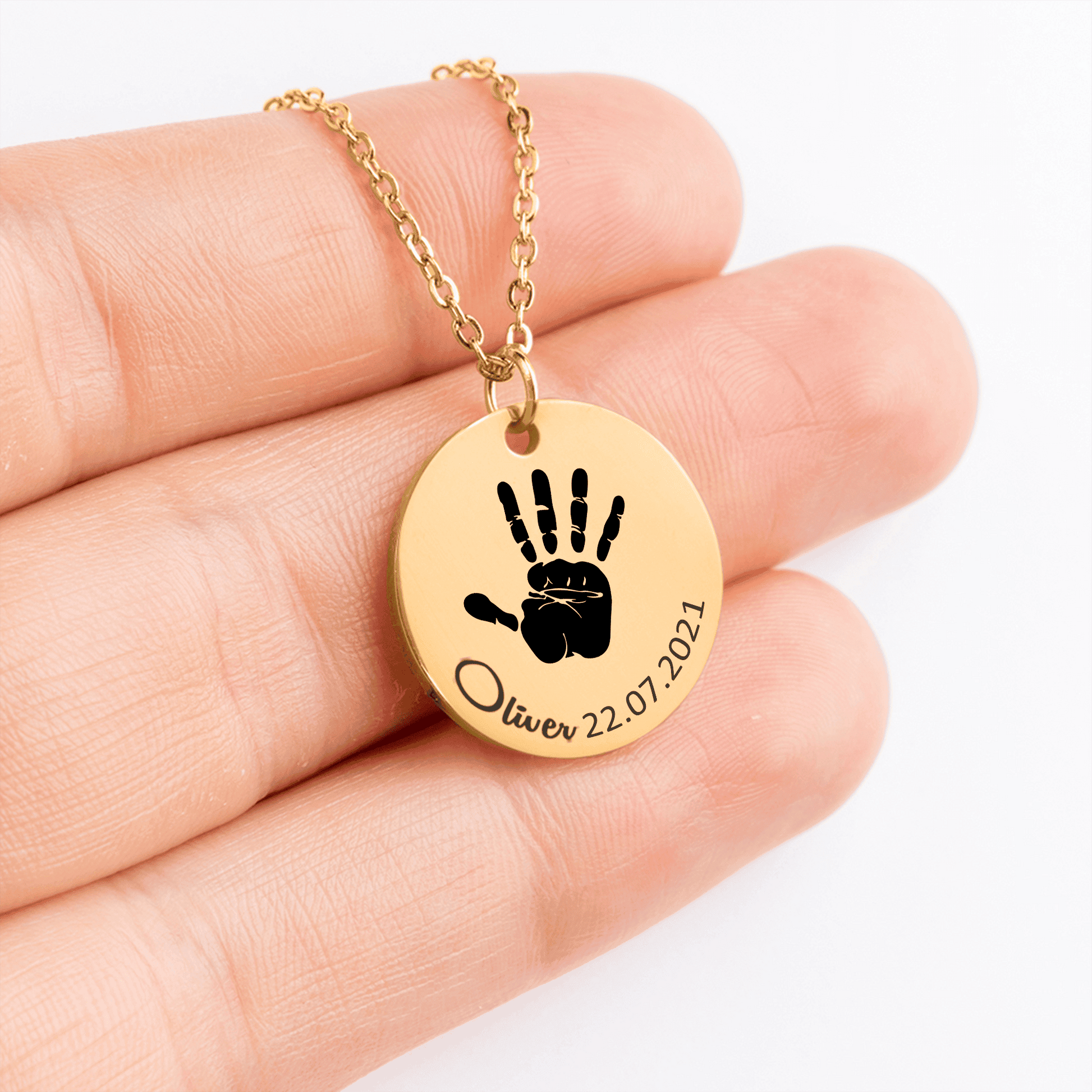 Kette mit echtem Handabdruck, Geburtsdatum deines Babys – personalisierte Gravur