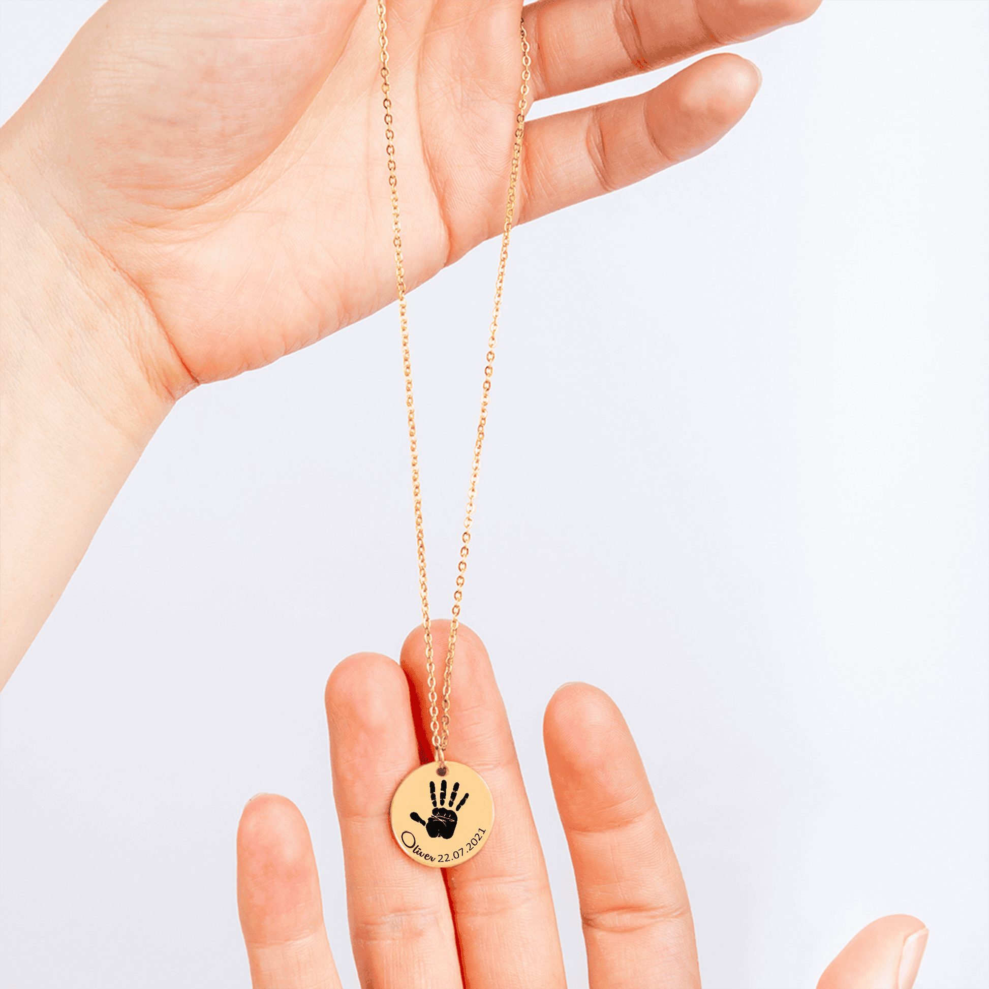 Kette mit echtem Handabdruck, Geburtsdatum deines Babys – personalisierte Gravur