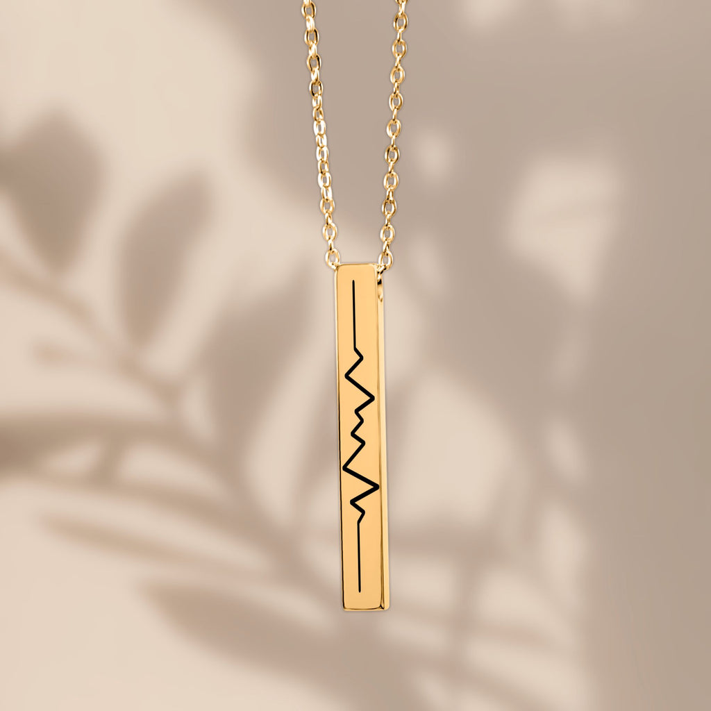 Kette mit Herzfrequenz Gravur – 3D Bar Halskette mit Babyherzschlag