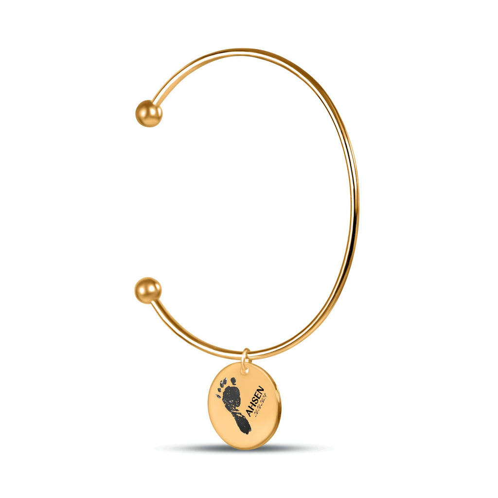 Armreif mit Namen, Geburtsdatum & Babyfußabdruck – personalisiertes Erinnerungsstück