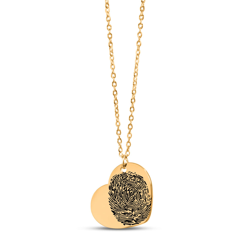 Vergoldete Halskette mit herzförmigem Anhänger und eingraviertem Fingerabdruck, personalisierter Schmuck als individuelles Geschenk